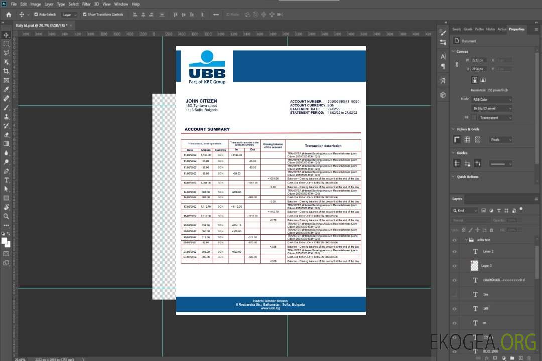 Relevé bancaire Bulgarie UBB template Relevé bancaire Bulgarie UBB template